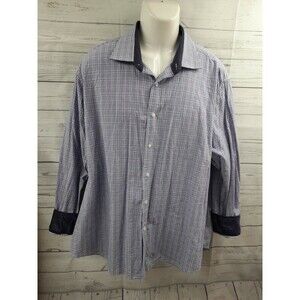Bristol & Bull Mens Button Front Shirt white Purple Plaid Contrast Collar Sz 3XL
